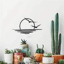 跨境爆款金属铁艺墙饰创意家居客厅门框装饰日出落海鸥工艺品