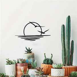 跨境爆款金属铁艺墙饰创意家居客厅门框装饰日出落海鸥工艺品