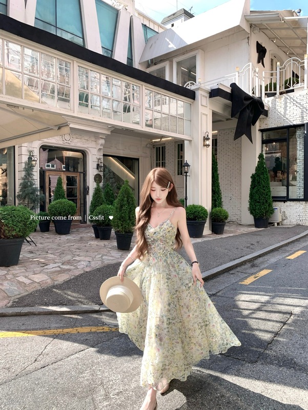 迟伞伞25/ss 樱礼与她  高定jor*定染碎花吊带收腰连衣裙长/短款|undefined