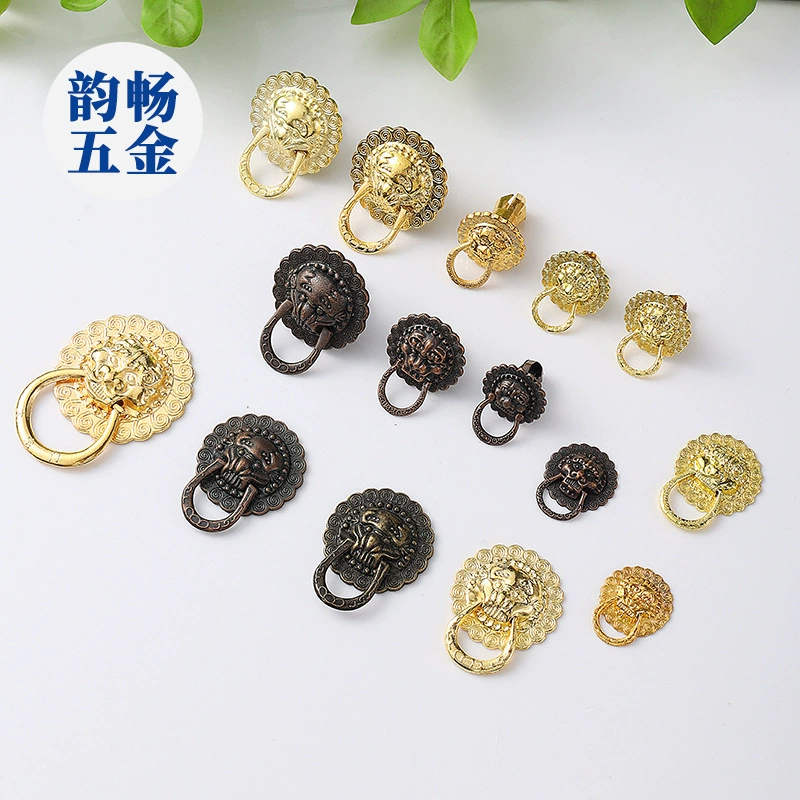 Имитация золота голова льва плоская тяга кольцо упаковывая коробка вина Пряжка Лев голову кольцо маленький зверь лицо голова тянуть кольцо 19/24/30 мм