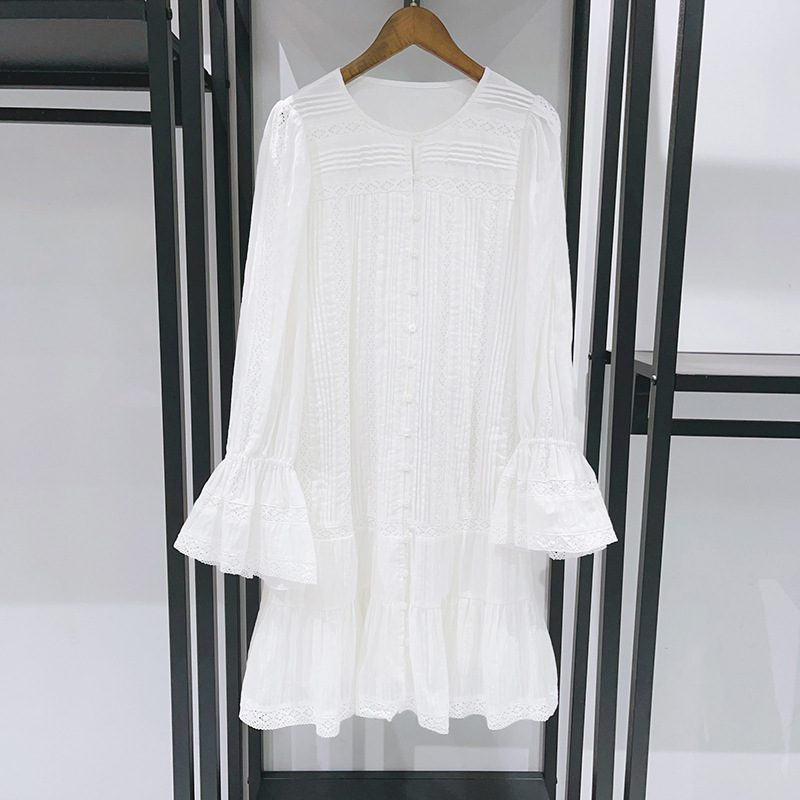 French Niche 2025 Autumn and Winter Ins Fashion Loose Round Neck Embroidered Cut Out Flower Bud Sleeves White Dress 25950 French Niche 2025 Autumn and Winter Ins Fashion Loose Round Neck Embroidered Cut Out Flower Bud Sleeves White Dress 25950