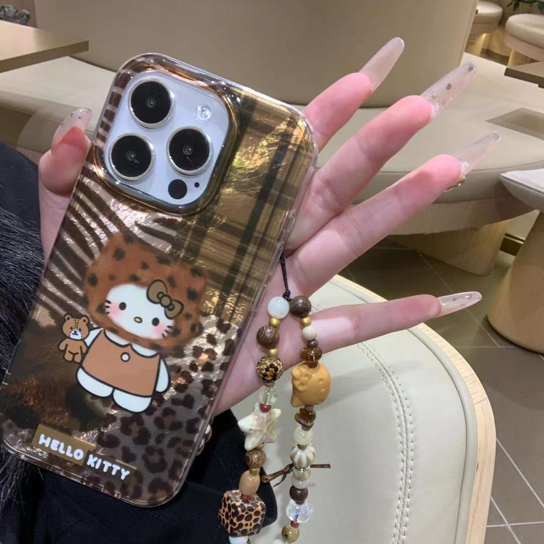 Otoño e invierno nuevo estilo estampado de leopardo costura kt para iPhone15 funda para teléfono móvil 16ProMax Apple 14 chica 13 cadena