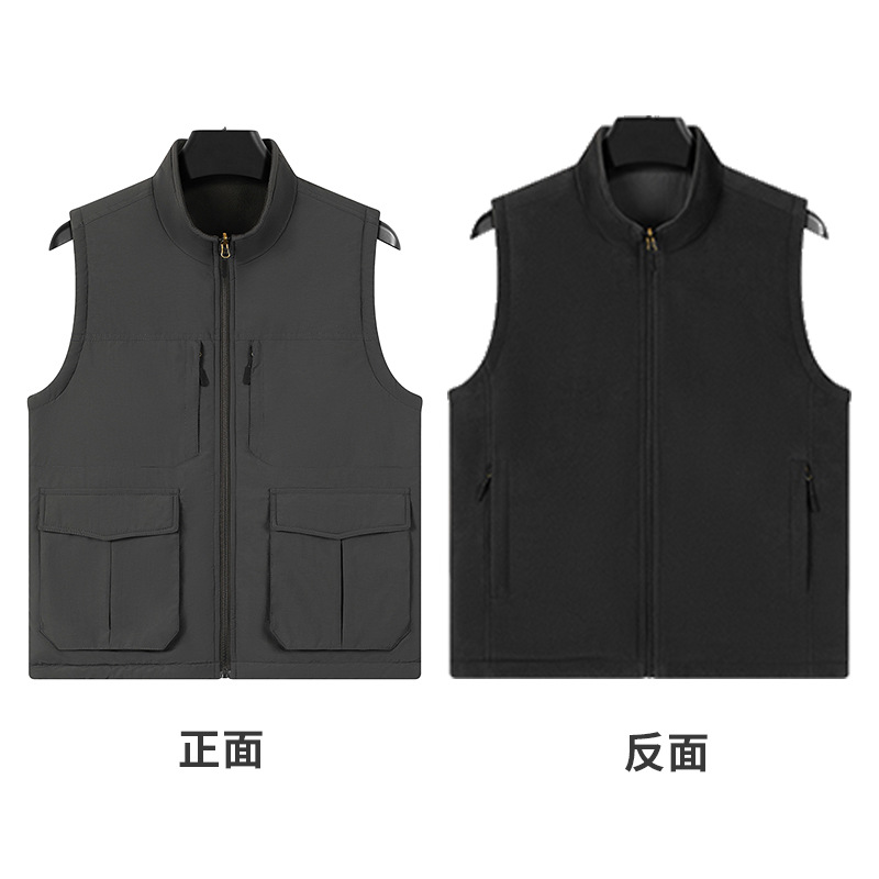 Herramientas de fotografía de pesca al aire libre de bolsillo chaleco de clip de caballo otoño y invierno doble cara vestir chaleco de terciopelo personalizado hombre