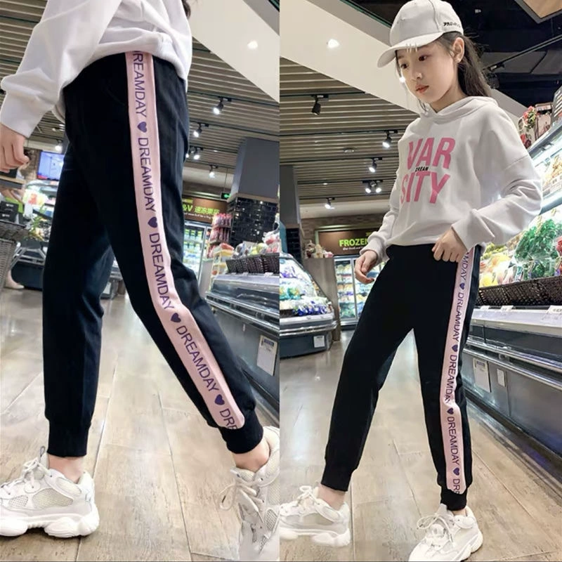 Весенние спортивные брюки для девочек 2024 детская одежда осень детская повседневная этикетка