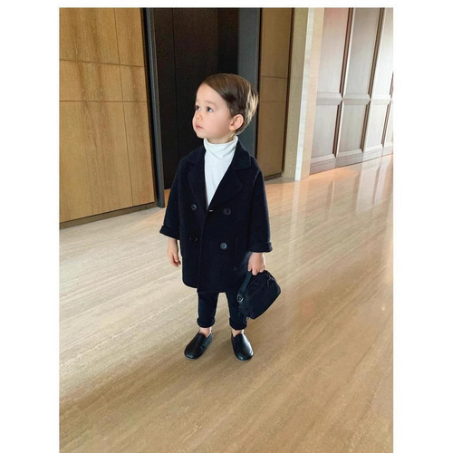  Autumn New Children's Overcoat Boys Stylish Jacket for Medium Children Mid-length Korean Style Overcoat