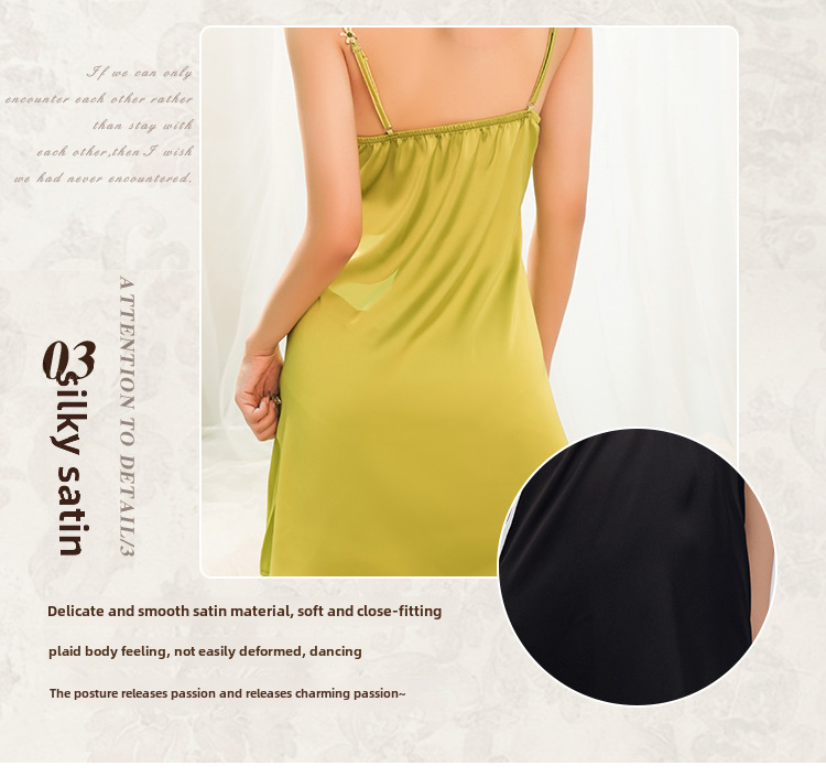 Yiying nouvelle chemise de nuit sexy sangle satin pyjamas femmes été pur désir style chemise de nuit tentation sexy lingerie costume_voghion.com