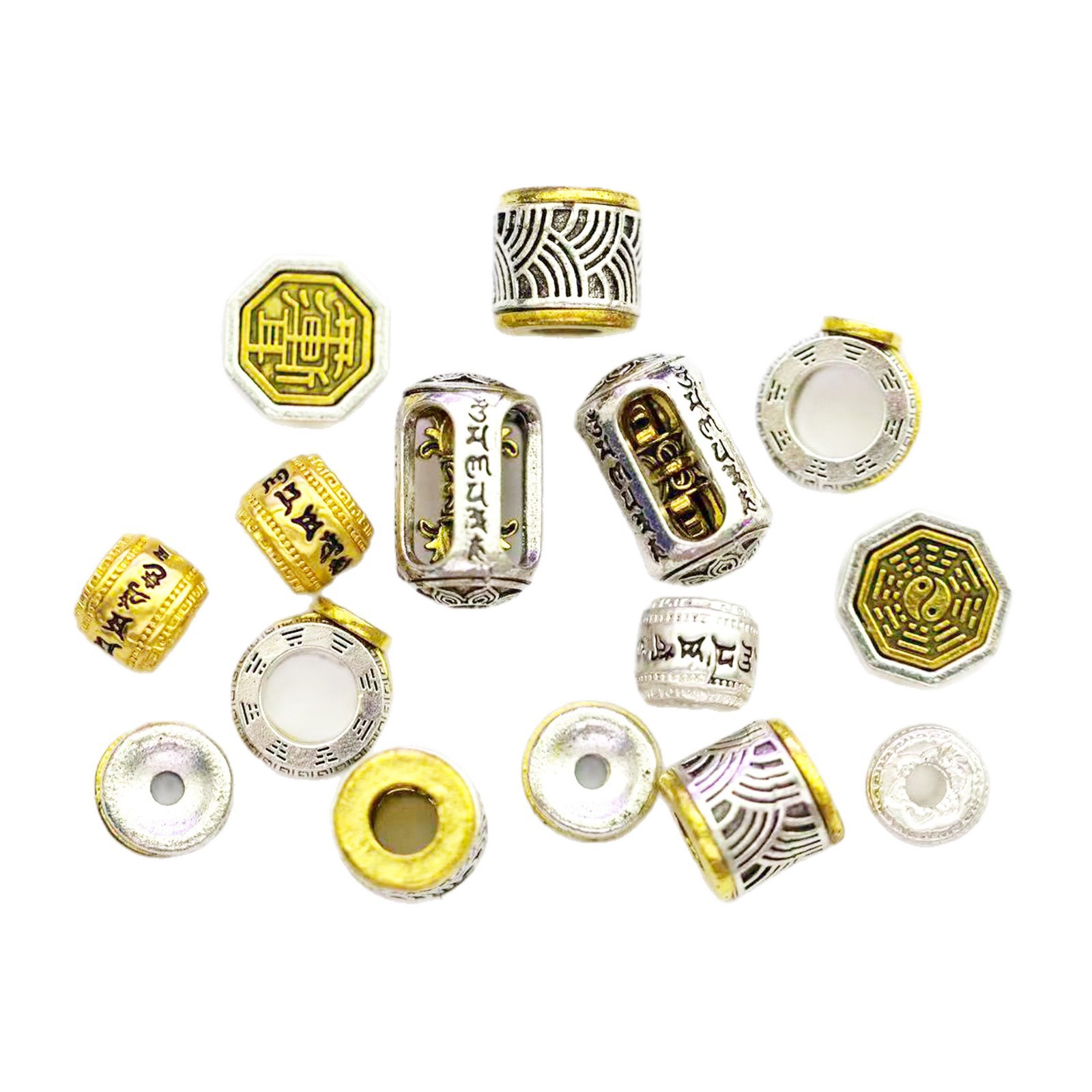 合金藏银六字真言金刚杵隔珠大孔珠 diy手串串珠双色圆珠散珠配饰