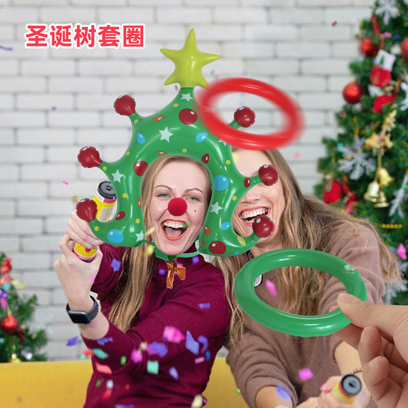 跨境爆款圣诞树套圈玩具pvc充气圣诞树套圈头戴式派对互动玩具|undefined