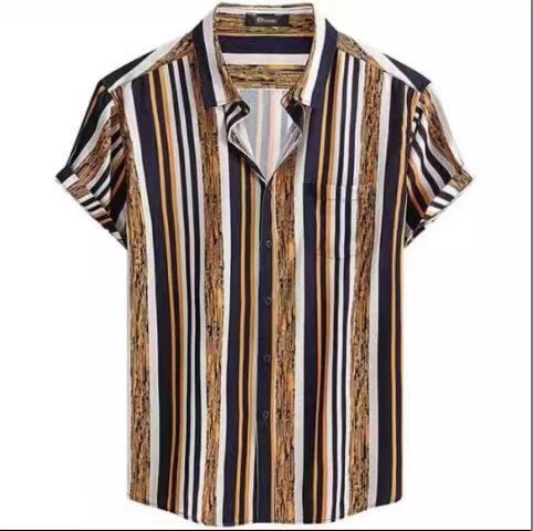 2023 Comercio exterior europeo y americano de los hombres de primavera nueva manga corta impresa casual solapa más tamaño camisa de los hombres