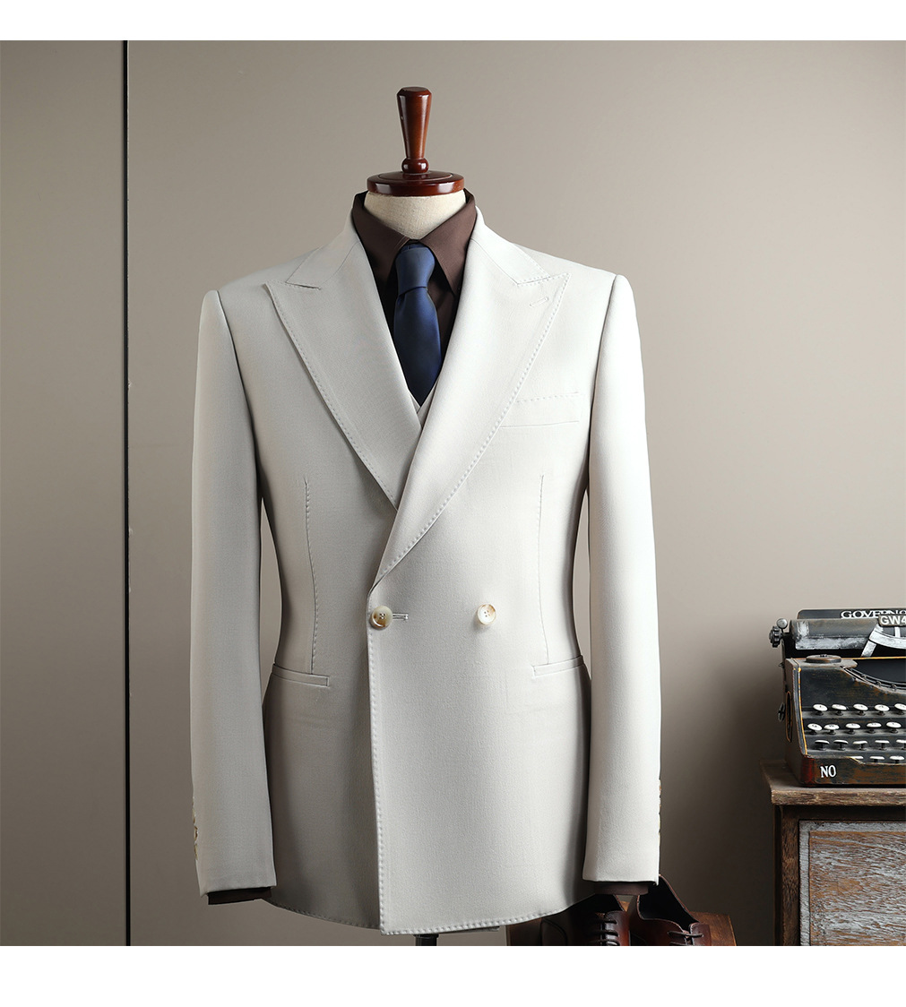 Whale Lion Custom Made Men's Three Piece Suit Set High End Business Casual Formal Apricot White Wrinkle Resistant_viptrois.com