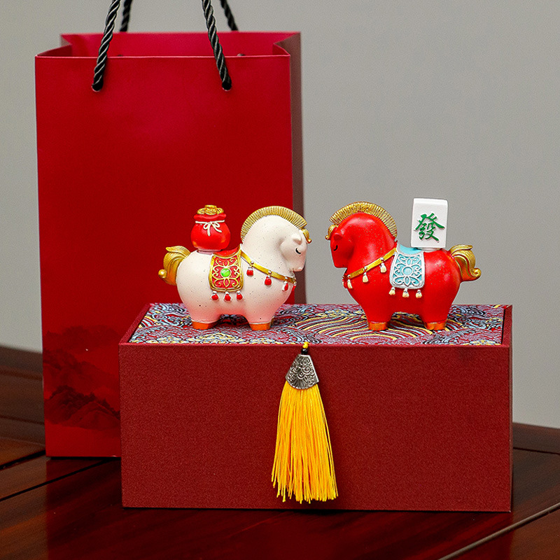 Year of the Horse Mascot Brocade Box High-End National Trend Horse Gift Desktop Ornament Pony Cultural and Creative Souvenir New Year Gift