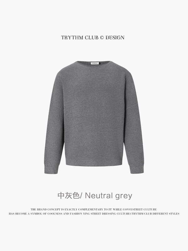 TRYTHMCLUB 老钱风纯色长袖简约套头针织毛衣情侣T恤上衣男女|undefined