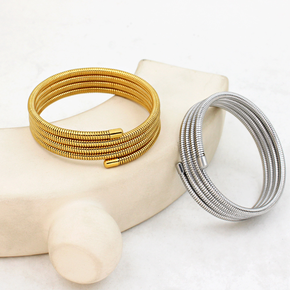 21g Weight PVD Coated Gold Plating Process 18K Gold, Real Gold Plated Plating Material 304 Stainless Steel Pendant Material Bangle Classification 304 Stainless Steel Chain Material 1 Piece Quantity Holiday, Daily Occasion 304 Stainless Steel Material Round Pattern Women's Gender Simple Style Style Waterproof Non Tarnish, Plating Craft PVD Coated 18K Gold Real Gold Plated Round 304 Stainless Steel Simple Style Waterproof Non Tarnish 304 Stainless Steel Bangle 6