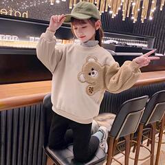 Women's Padded Sweatshirt 2023 New Winter Outfit for Girls and Big Kids, Cute Little Bear and Lamb Wool Children's Clothing