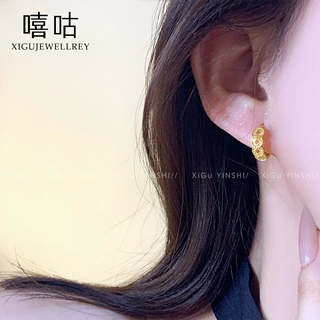 TH0302 S999银针金色钱多多铜钱耳扣2026新款新中式国风轻奢耳饰