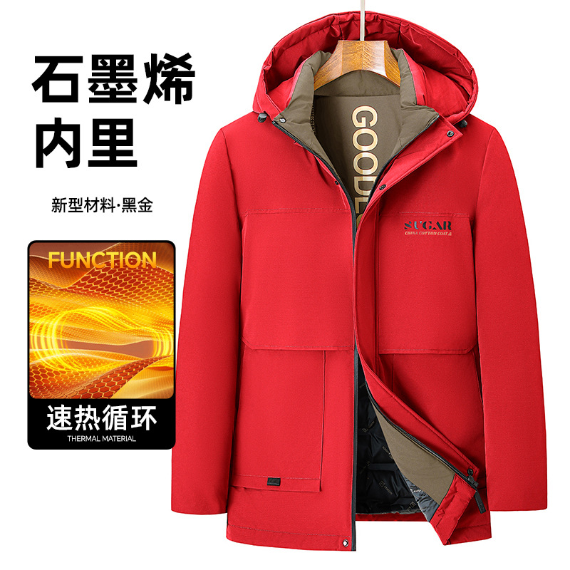 2024 Зимняя утолщеная теплая хлопчатобумажная мужская куртка деловая повседневная графен