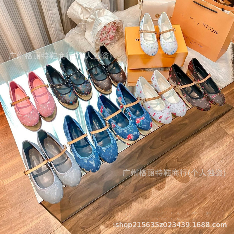 L Brand 25 New Model Printed Flat Round-Toe Ballet Shoes Denim Fabric Metal Buckle Single Strap Mary Jane Shoes L Brand 25 New Model Printed Flat Round-Toe Ballet Shoes Denim Fabric Metal Buckle Single Strap Mary Jane Shoes
