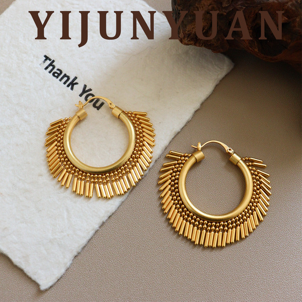 Retro fashionable golden small design earrings with tassels