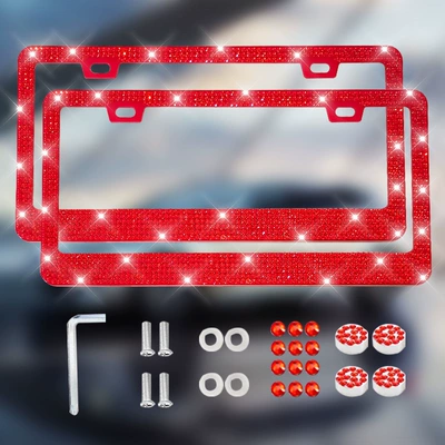 License plate holder/license plate holder – of Plastic Acrylic Diamond License - square-hole-sharp-corners-wide-edges-double-piece-red