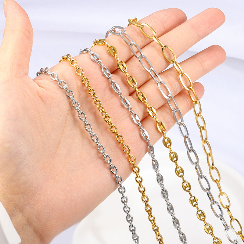 Chain Jewelry Making Type 1 Piece 304 Stainless Steel Coffee Bean Chain Round Pearl Chain Cable Chain Jewelry Accessories