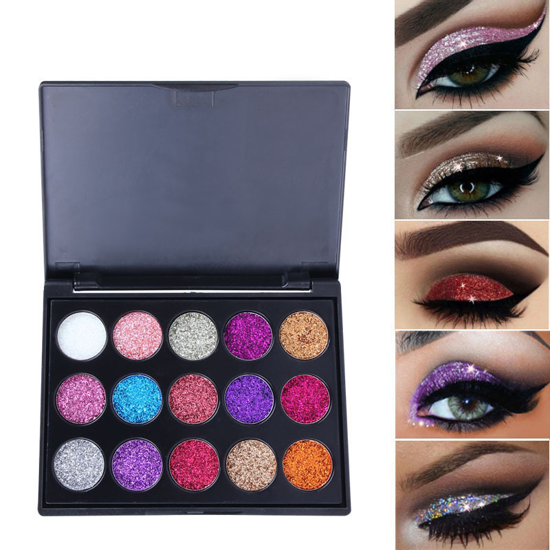 New Style 15 Colors Shiny Sequins Glitter Powder Eye Shadow Plate display picture 9