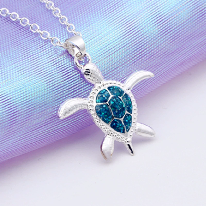 European and American hot -selling silver jewelry pendant Classic women's wild turtle inlaid OPAL female pendant temperament Australian treasure female crane