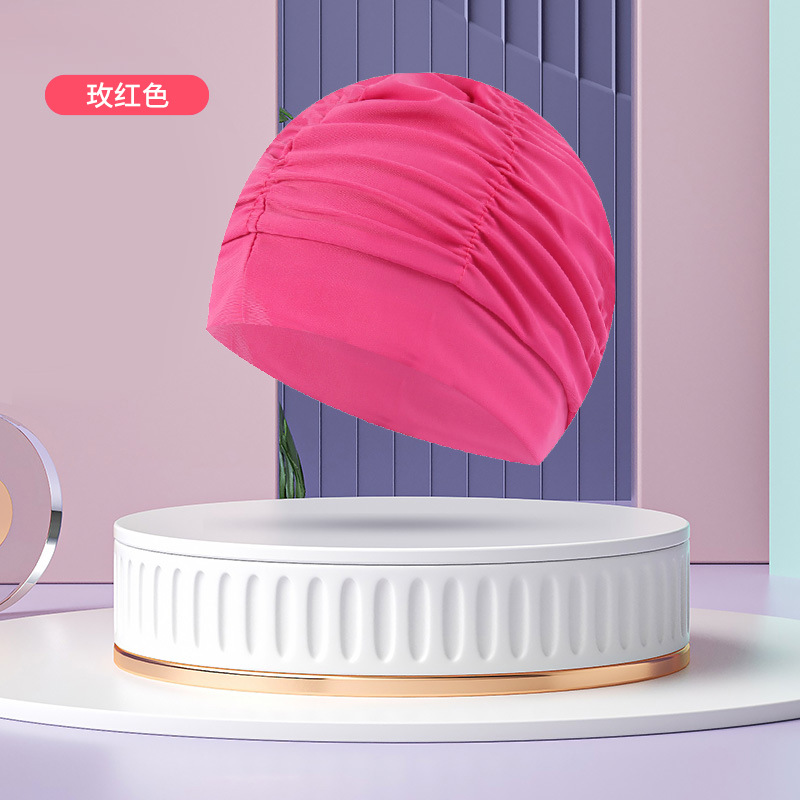 Sombrero de tela de natación adulto unisex cuidado del cabello protección del oído gorro de natación moda no-apriete cabeza plisada gorro de natación al por mayor