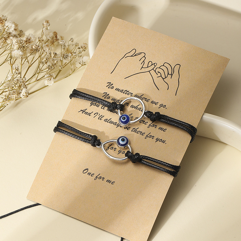 AliExpress Hot Sale New Style Evil Eye Bracelet Couple Blue Eye Bracelet Set Geometric Braided Adjustable Hand Strap