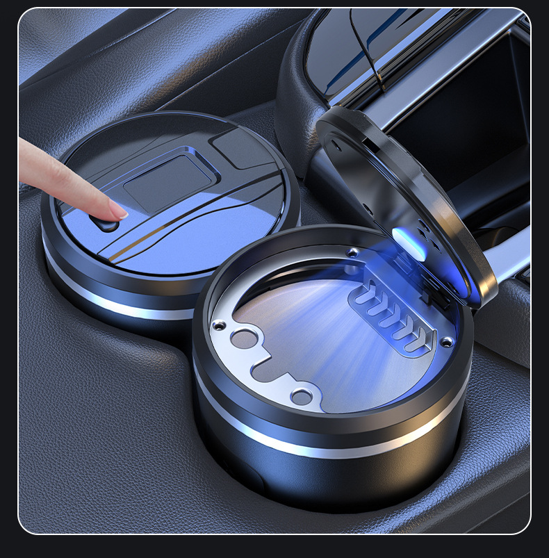 Car Ashtray with Cover and Led Light, High-End and Stylish Ceramic Car Ashtray