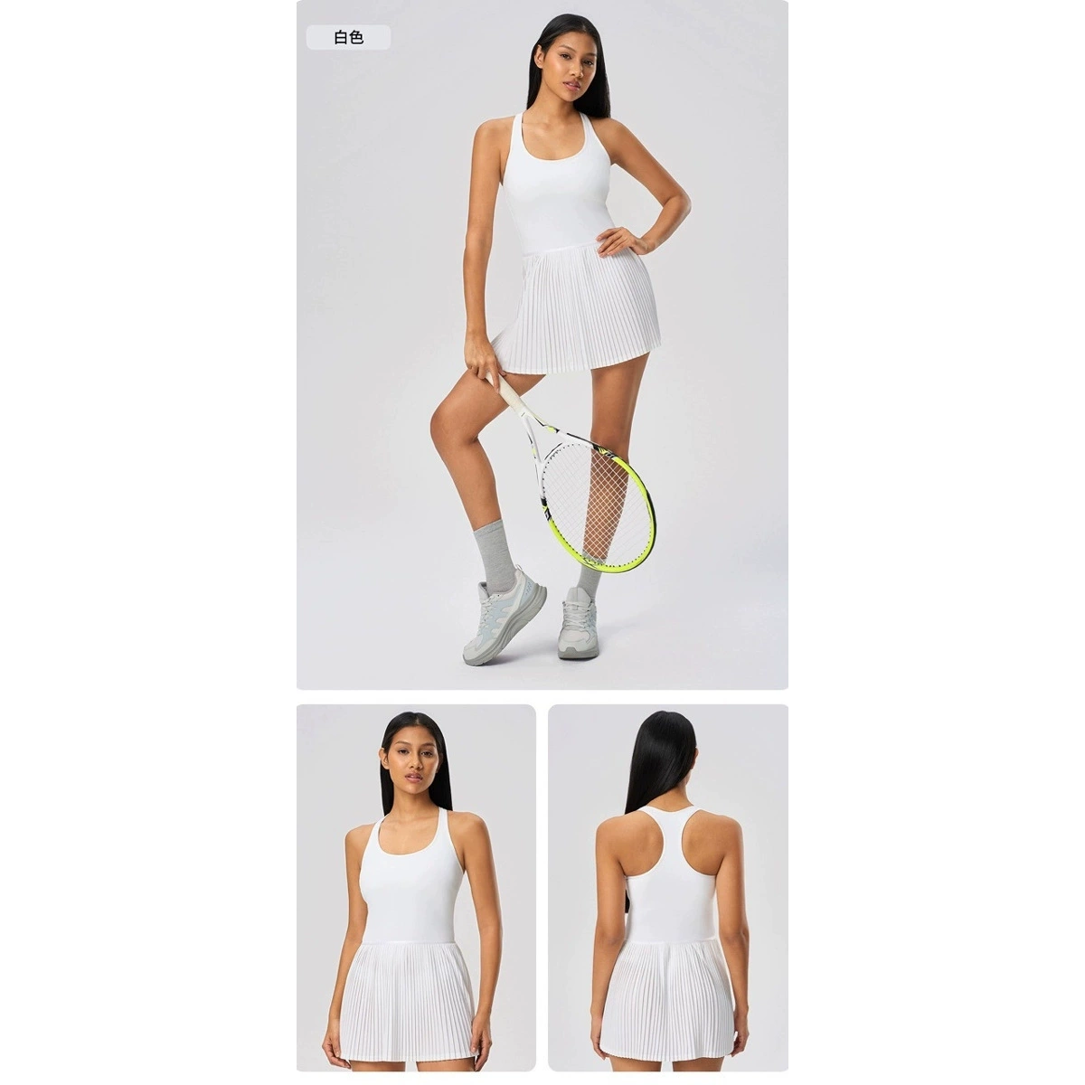 Индивидуальный пошив платьев для международной торговли с бесплатной печатью логотипа, безрукавки, юбки для йоги с плиссировкой, парные модели.