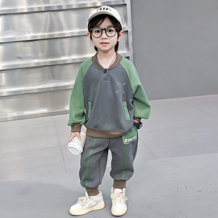 Ragazzi X 2023 Primavera e autunno nuovi bambini bella felpa a blocchi di colore Set in due pezzi di moda per ragazzi_voghion.com