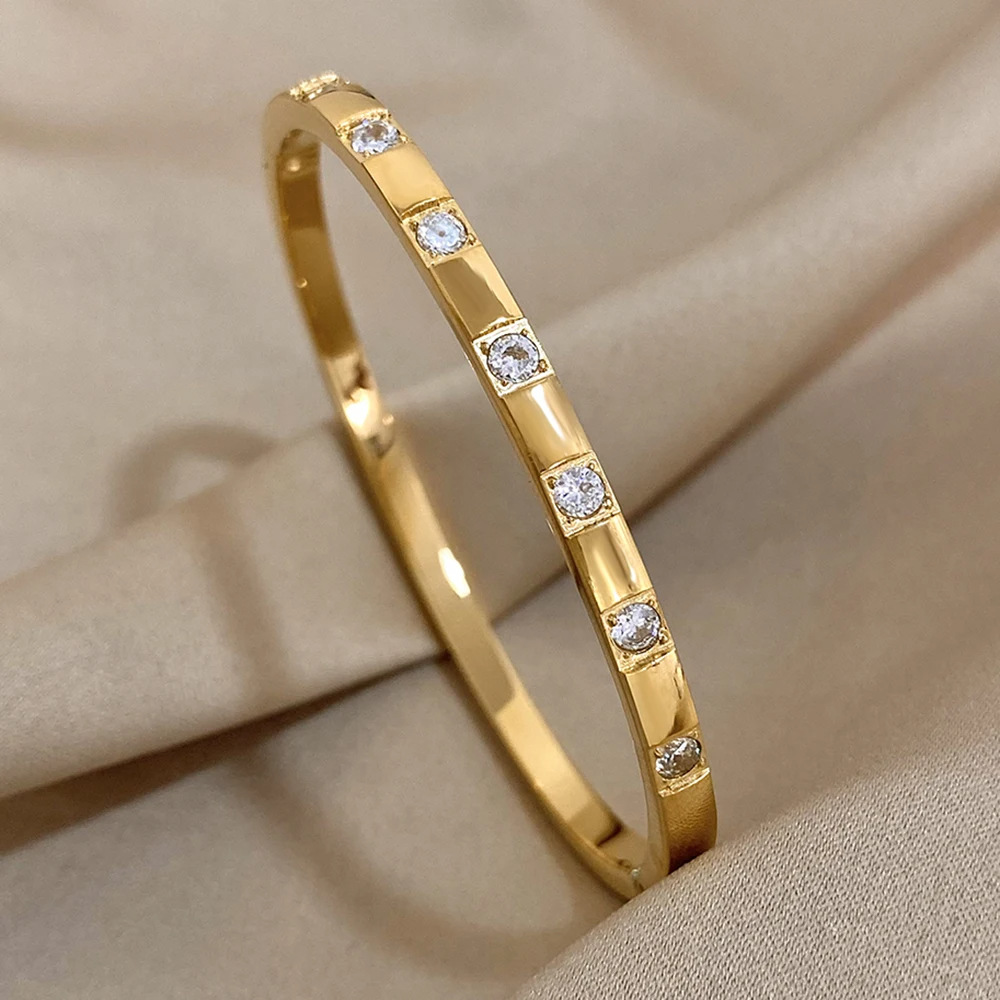 Titanium Steel Pendant Material Simple Style Solid Color Titanium Steel Zircon Bangle In Bulk
