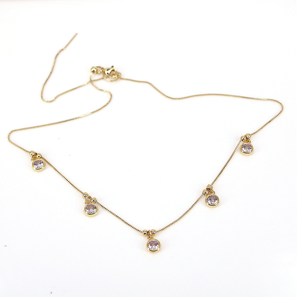 New fashion copper necklace retro round zircon clavicle jewelry 18k gold jewelry