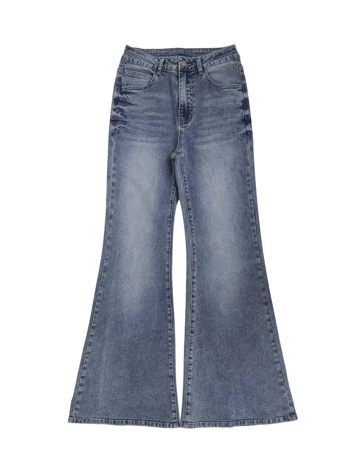 Women's Clothing High Waisted Flared Jeans, Street Style, Stretchy Slim Fit, With Pockets, Slightly Flared._ecoleips.com