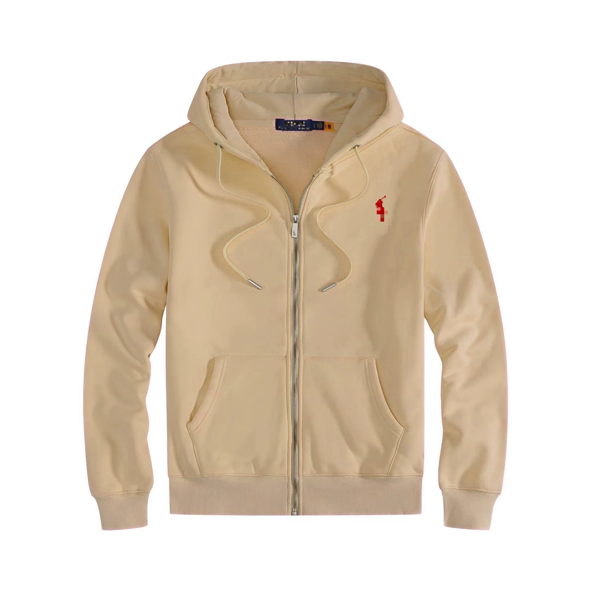 Demi-season fleece hoodie, men's zip cardigan with embroidered pony, casual fit, sizes S–XXXL