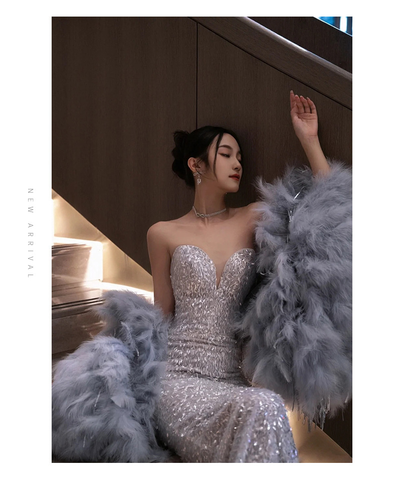 Strapless Mermaid Evening Gown Sexy New Style For Bride Wedding Engagement Toast Banquet Hostess Women's Party Wear_ecoleips.com