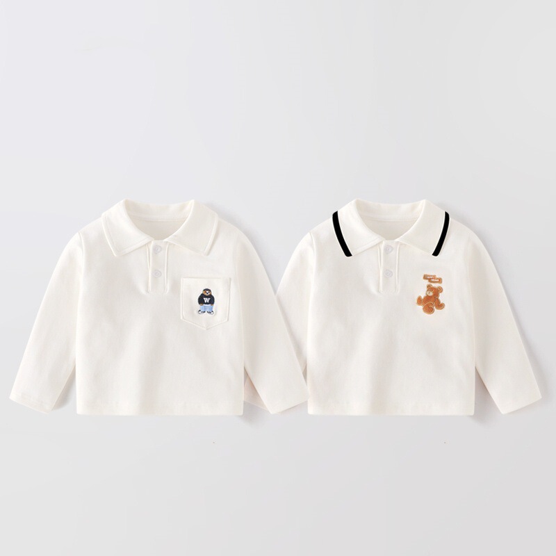 Autumn New Boys' Soft Velvet Polo Shirt Autum Boys Korean Style White Long-Sleeved T-Shirt Cotton Lapel Bottoming Shirt