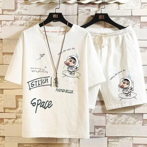 2025 nueva camiseta de algodón de lino para hombres set de manga corta marca de moda de verano grande con un juego de camiseta de lino suelta