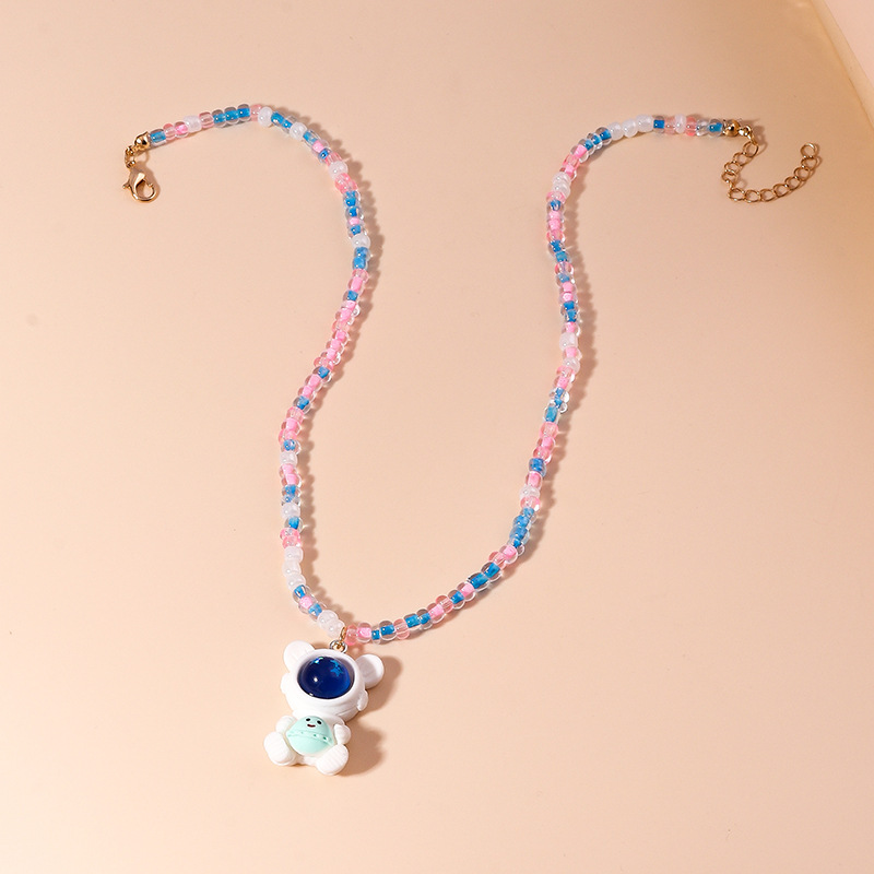 new cartoon beaded cute astronaut pendant necklace