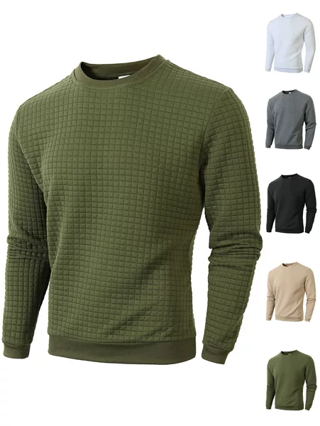 European Size Autumn and Winter New Men's Sweatshirt, Slim Fit, Round Neck, Long Sleeve, Checkered, Unique European and American Style, Outdoor Casual Men's Wear