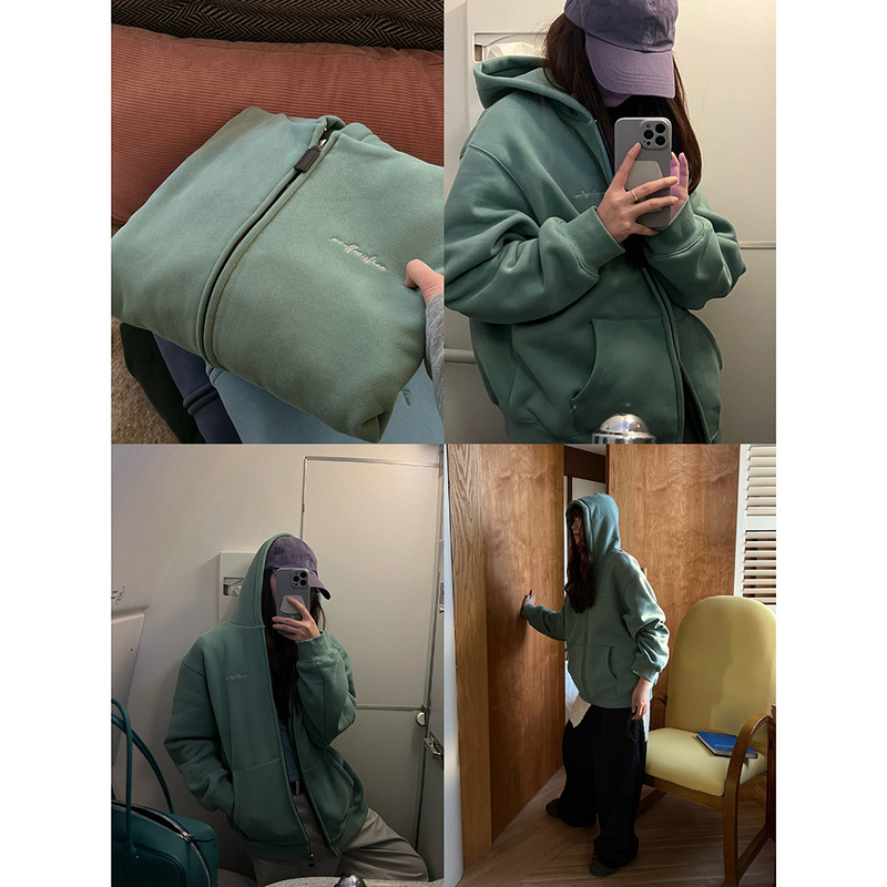 POXFFEE/毛绒一体400克大卫衣女秋冬加绒加厚韩系慵懒风连帽外套|undefined