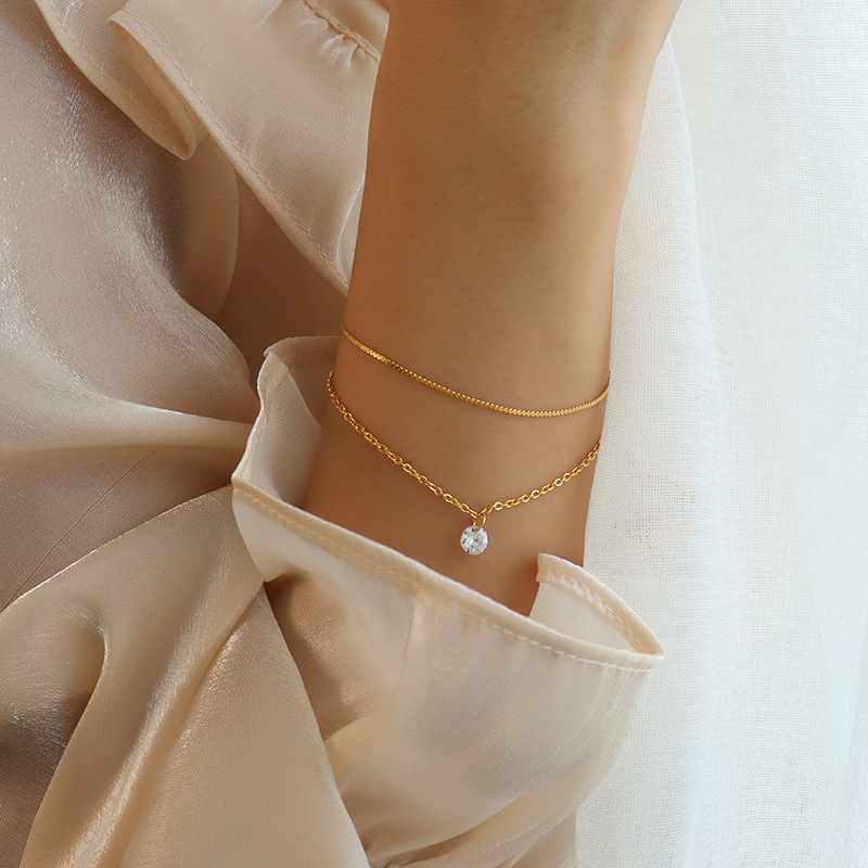 Marka French Bracelet Double-Layered Zircon Bracelet Titanium Steel 18K Gold Jewelry E239 Light Luxury Customization