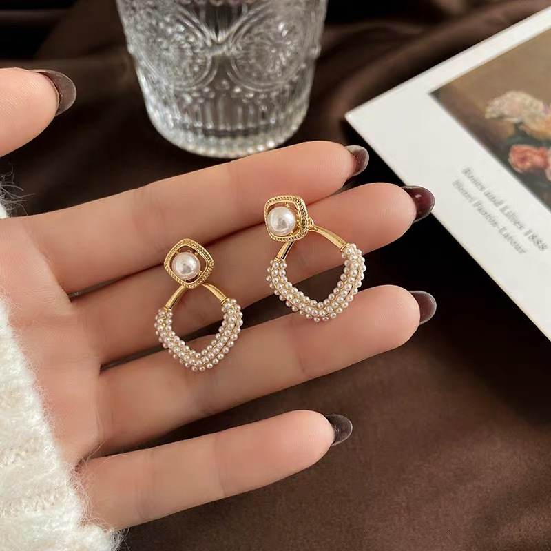 Korean style geometric diamond pearl earringspicture3