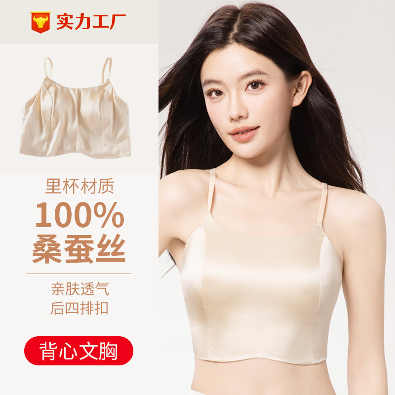 Vest-Style Underwear Without Underwire 2026 New Model Beautiful Back Triangle Cup Bra Lightweight Silk Mulberry Silk Bra for Women