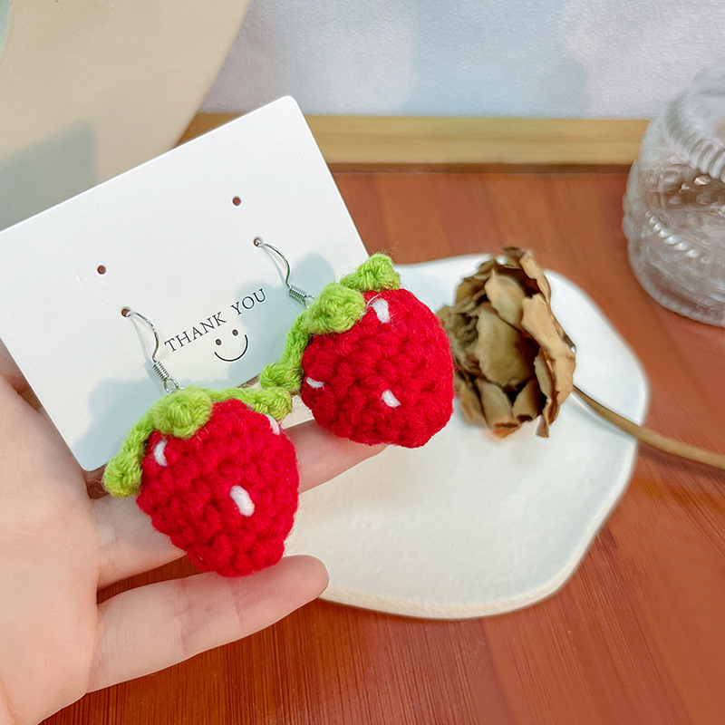 Cloth Material 1 Pair Simple Style Strawberry Plating Cloth Drop Earrings
