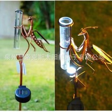 跨境铁艺雨量计太阳能螳螂量雨器户外昆虫花园灯仿真工艺品摆件