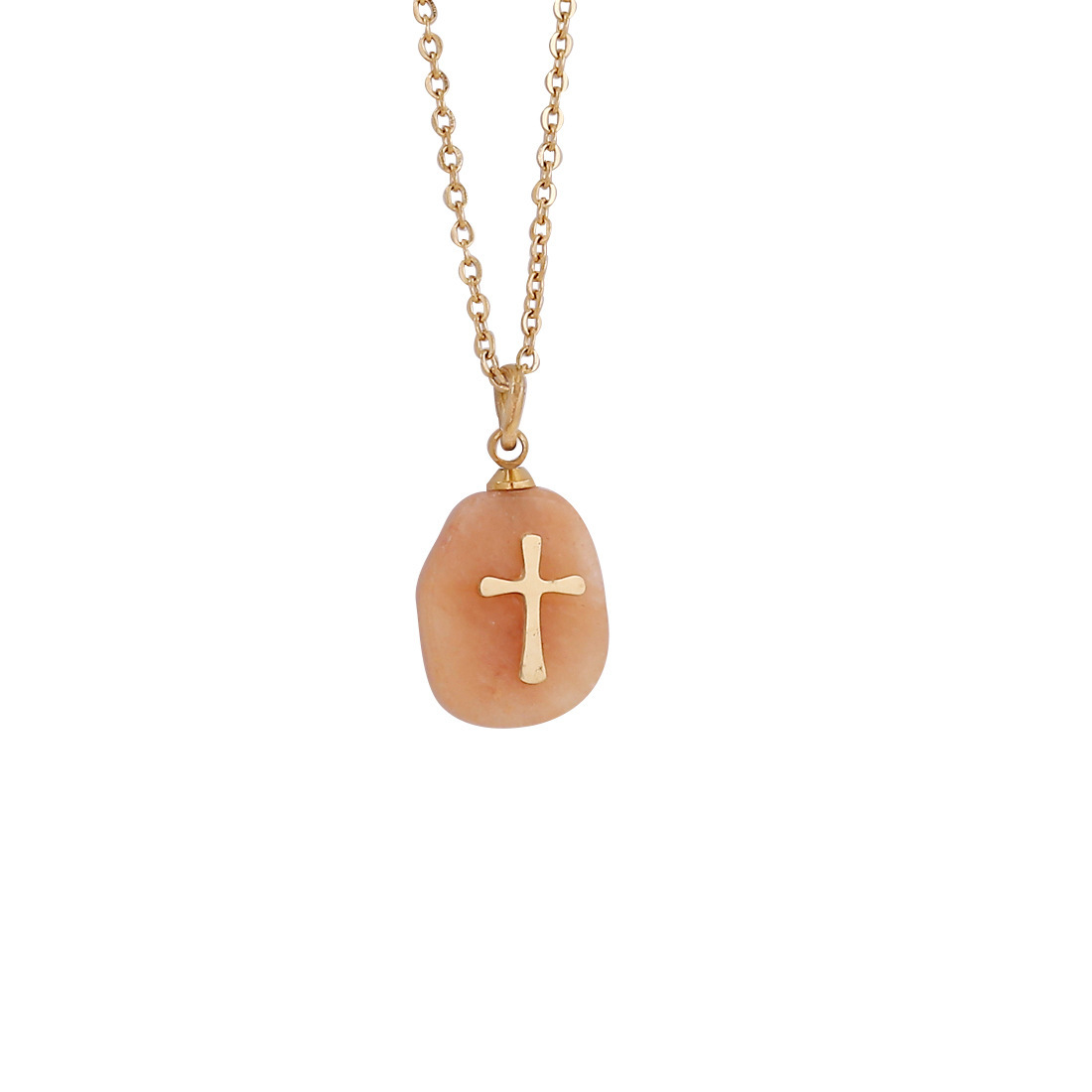 Unisex Gender Simple Style Cross Natural Stone Titanium Steel Wholesale Pendant Necklace