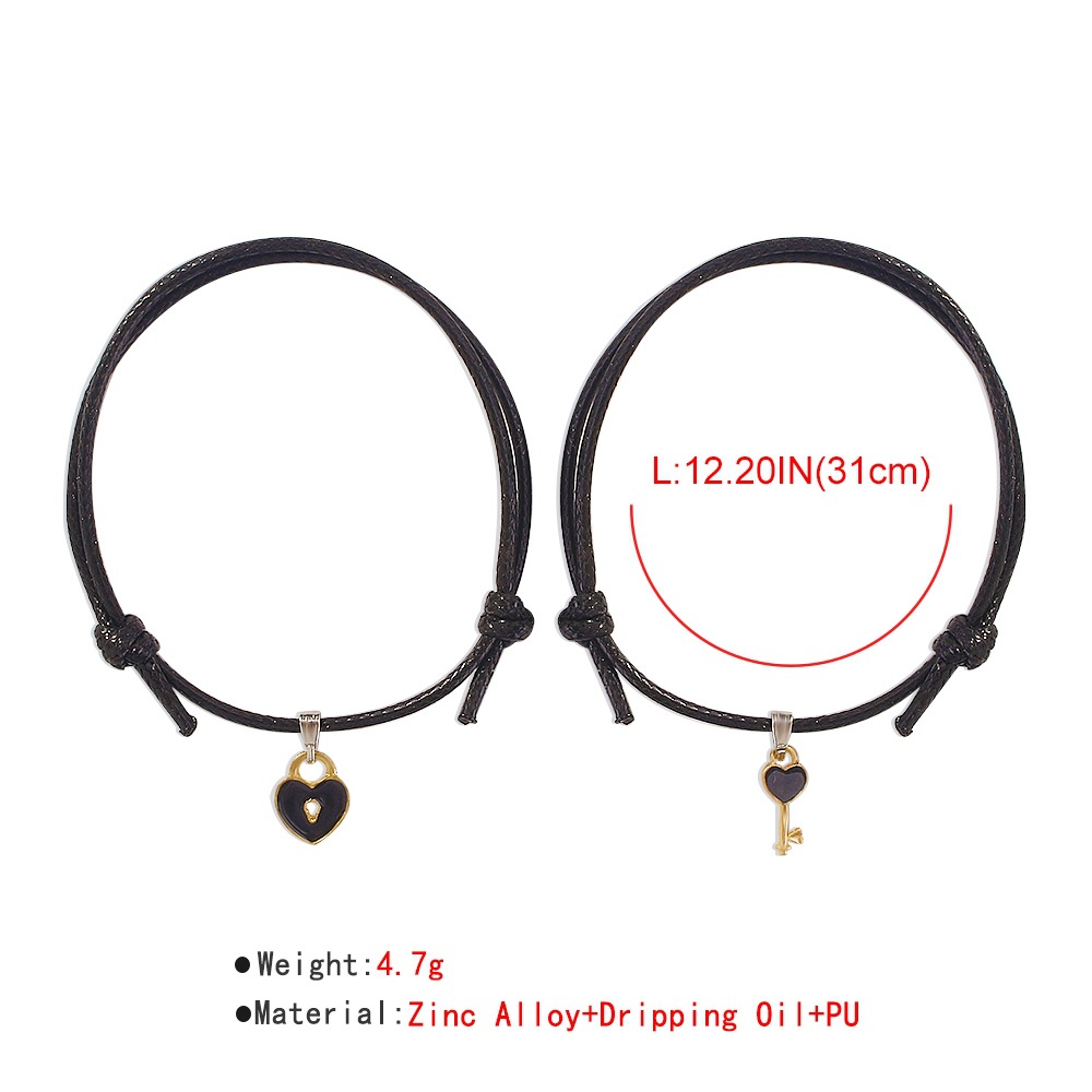 Crossborder Simple Bracelet Couple Love Key One Pair Rope PU Adjustable Alloy Braceletpicture1