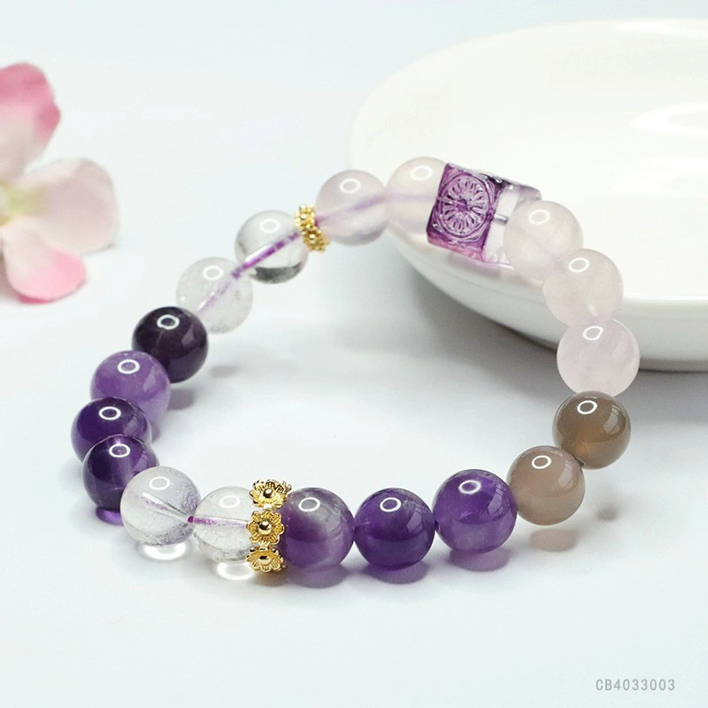 眷钰 Nine Purple Lihuo Bracelet Amethyst Rose Quartz Duobao Glazed Square Bracelet Factory Wholesale S4033003