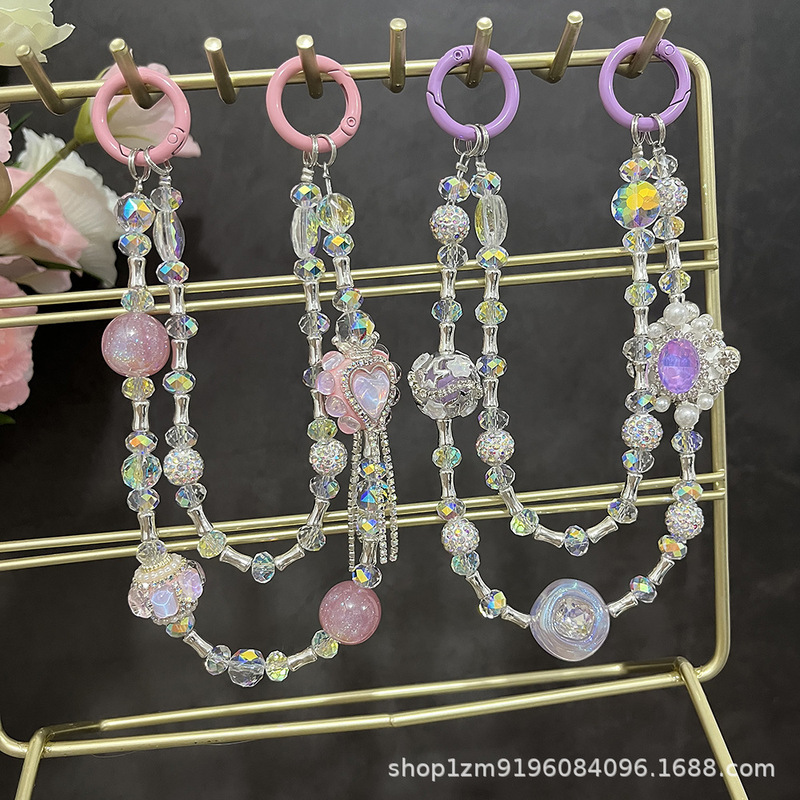 Luxury high-end rhinestone beads hand-held chain wrist short lanyard with clip mobile phone case key bag pendant